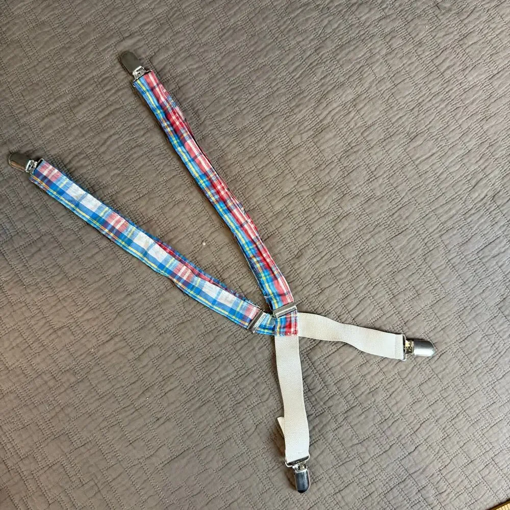 Toddler Boy Suspenders Blue Red Yellow White Plaid Preppy Easter